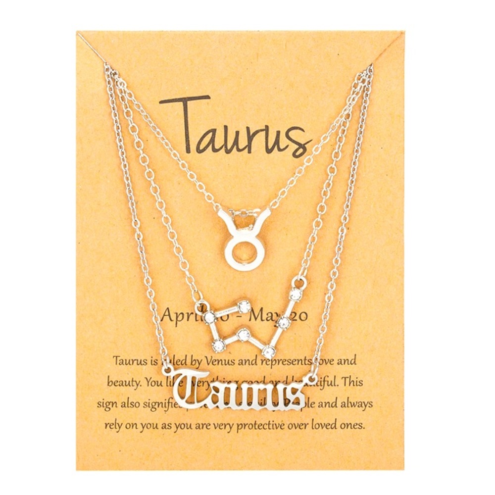 3 piece zodiac Taurus link chain layered necklace set